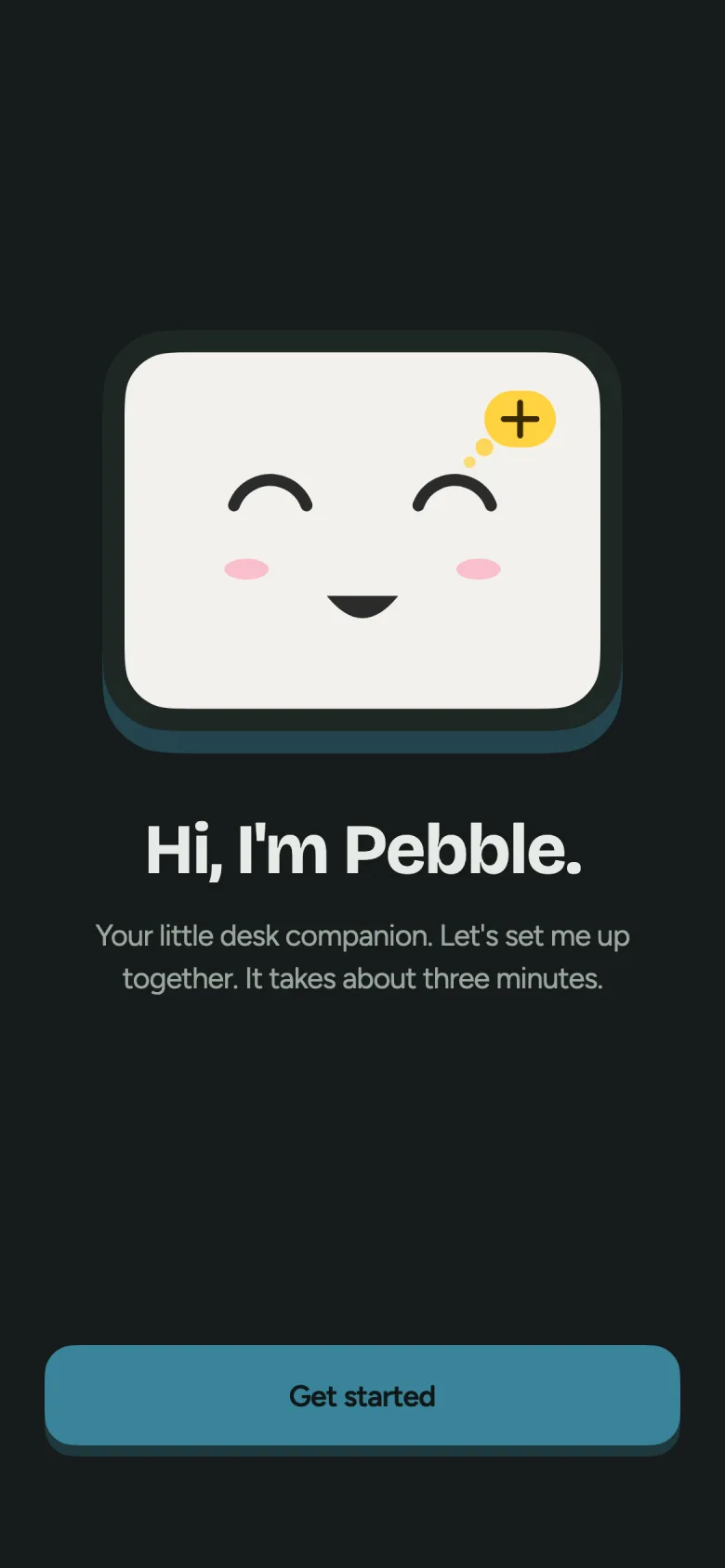 The Pebble app’s welcome screen, with a Get started button