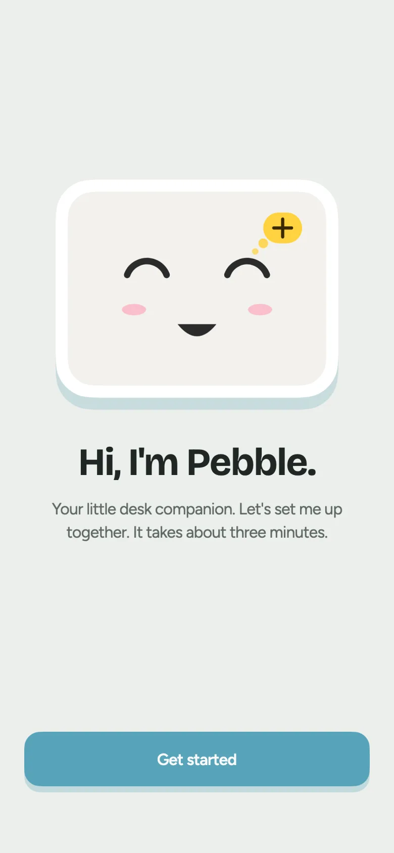 The Pebble app’s welcome screen, with a Get started button
