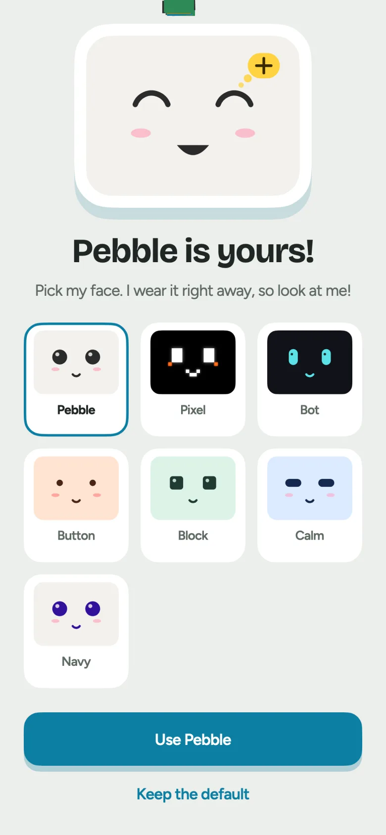 The Pebble app’s face picker, a grid of faces to choose from