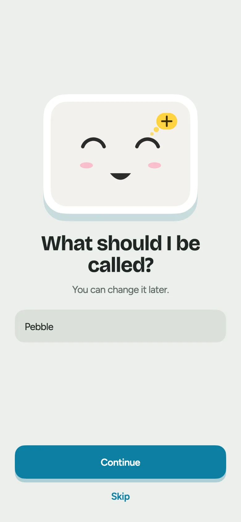 The Pebble app asking for a name for Pebble