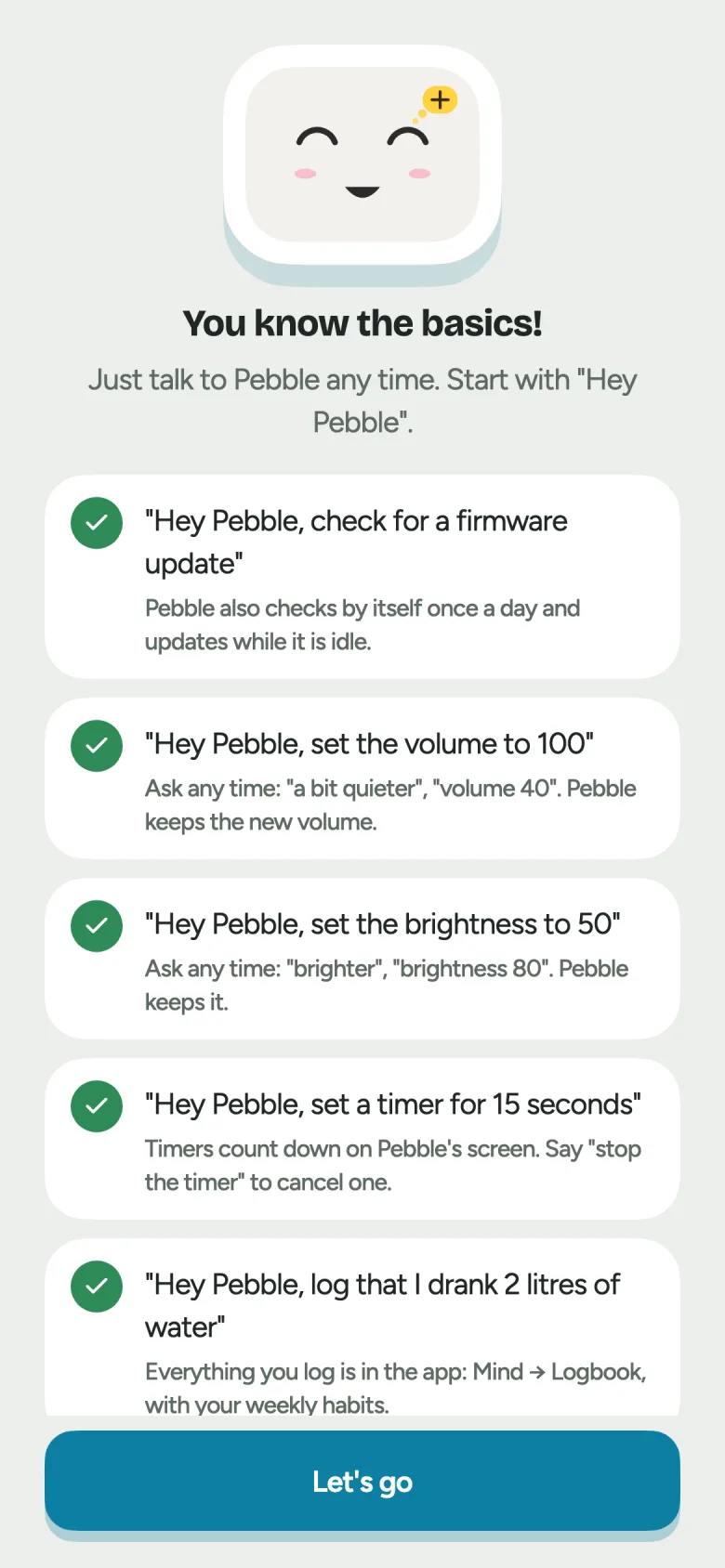 The Pebble app showing the tour finished